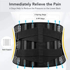 adjustable lumbar support belt laid flat displaying breathable mesh material and dual pull tension straps