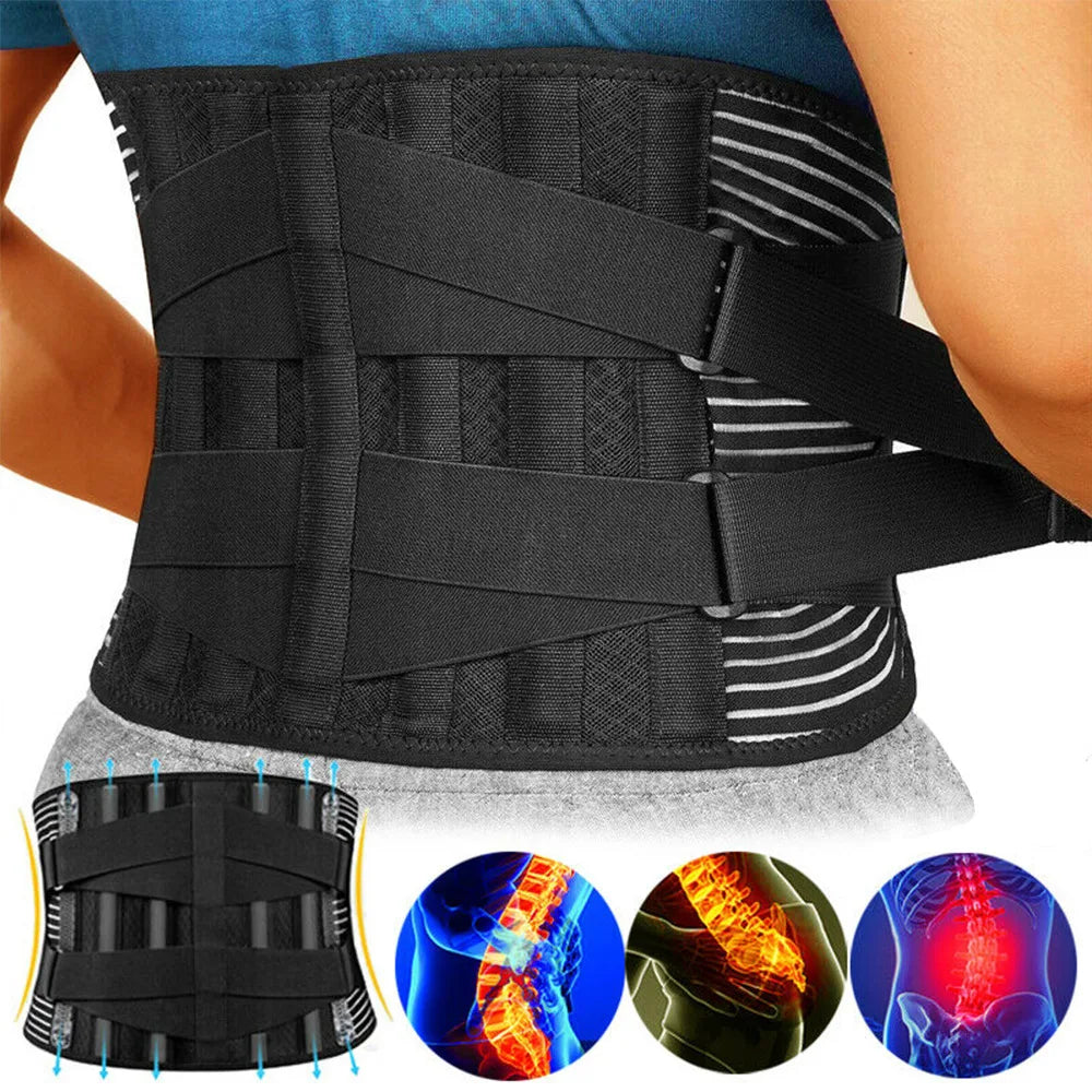adjustable lumbar support belt worn around waist for lower back pain relief and posture correction Main image