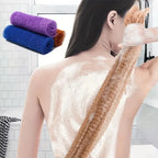 african exfoliating sponge used by woman in shower to scrub back skin for dead skin removal and smooth skin