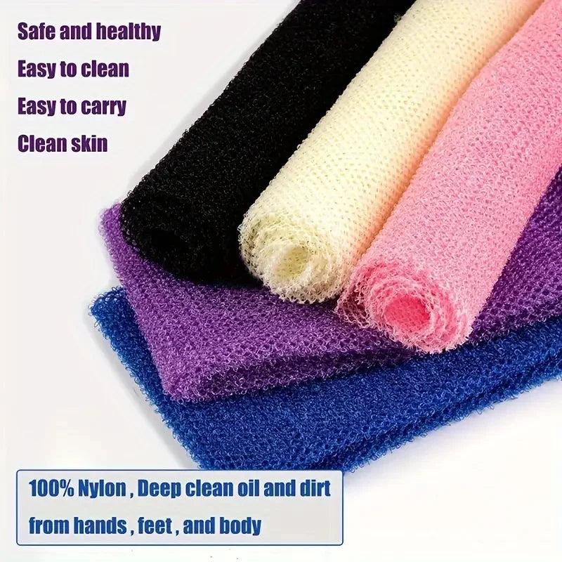 african exfoliating sponge net towels stacked in multi color bundle set for daily shower exfoliating care