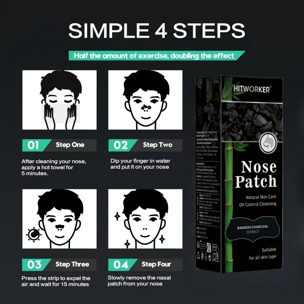 Alcohol-Free Nose Cleaning Patches simple 4-step application infographic for safe fragrance-free skincare routine