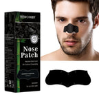Alcohol-Free Nose Cleaning Patches green box packaging and male model nose application for clear oil-free skin