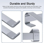 Aluminum laptop cooling stand riser with sturdy dual hinges for stable support without shaking.