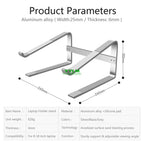 Product parameters and dimensions chart of aluminum laptop stand
