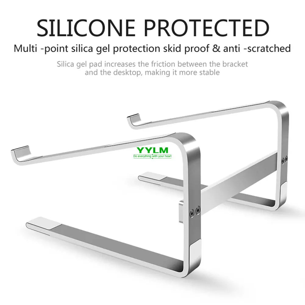 Silicone protected anti-slip pads on aluminum laptop stand