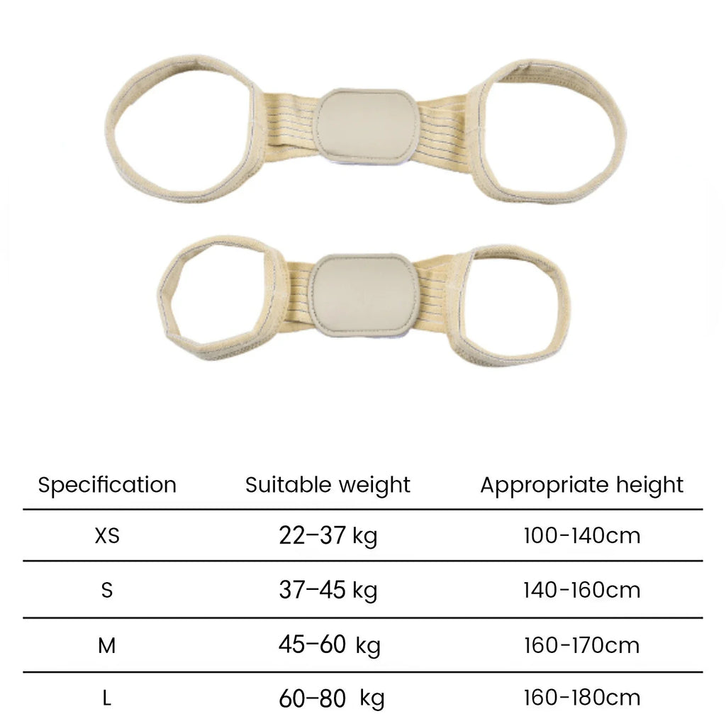 back posture corrector size chart guide showing weight measurements for optimal clavicle brace fit