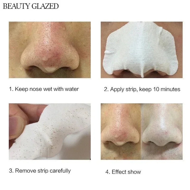 Bamboo Charcoal Blackhead Remover Strip before and after nose comparison for visibly clearer skin