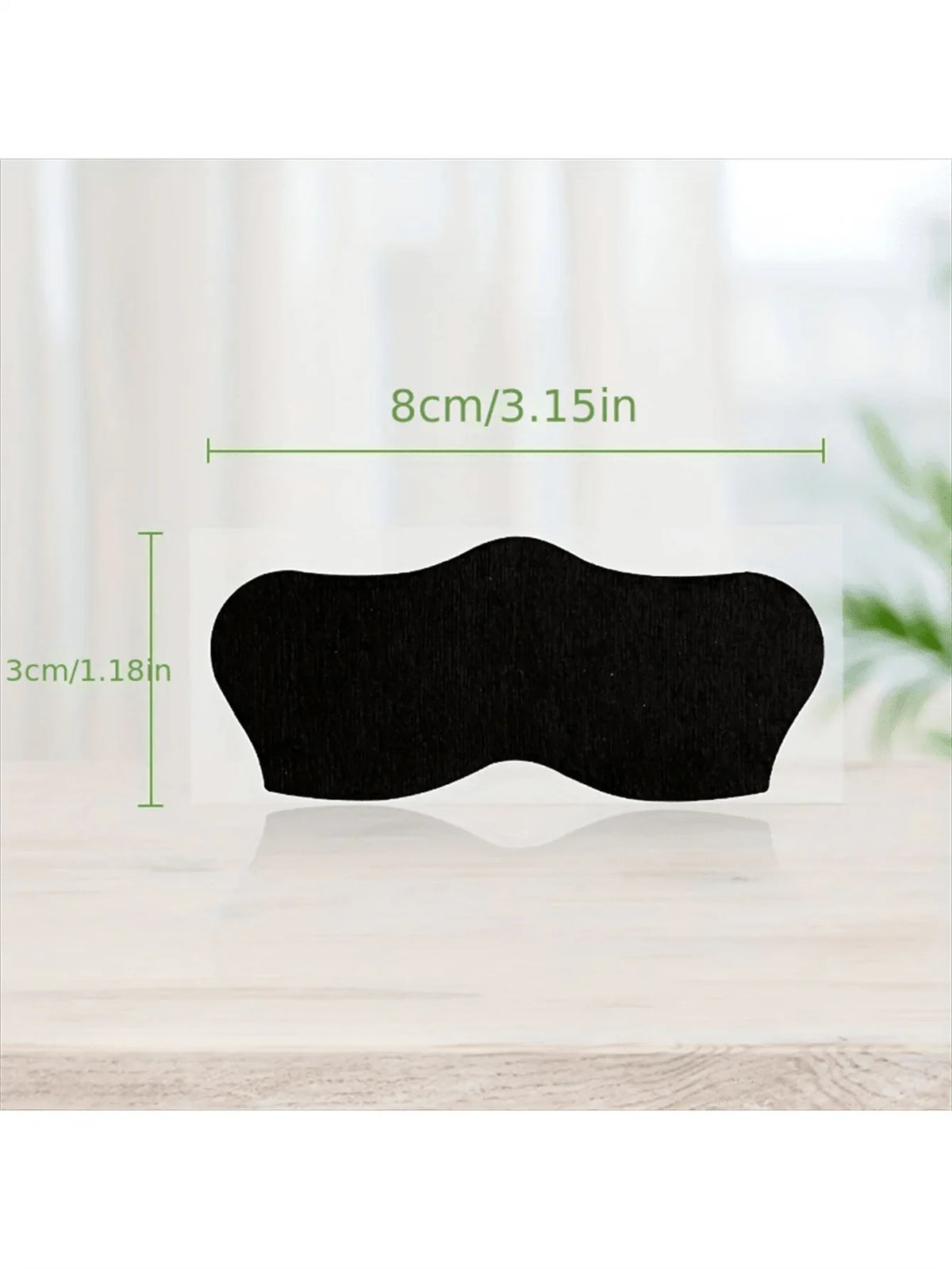 Bamboo Charcoal Blackhead Remover Strip single piece close-up with dimensions for precise nose fitting