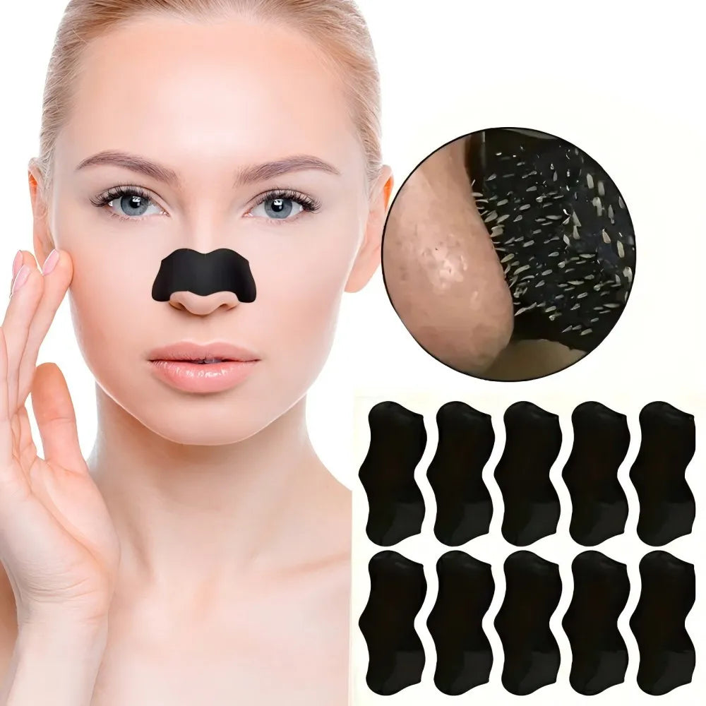 Blackhead Nose Strips applied on female model nose with fan display for clear congested pores
