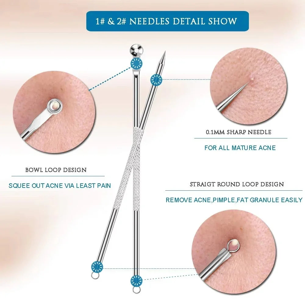 blackhead remover acne needle tip diagram showing precision loops for nose pore cleaning and blemish extraction