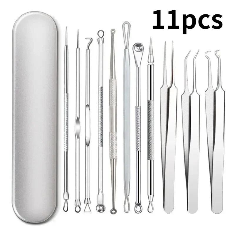blackhead remover kit 11-piece set with protective metal case for clean nose pore extraction and travel hygiene