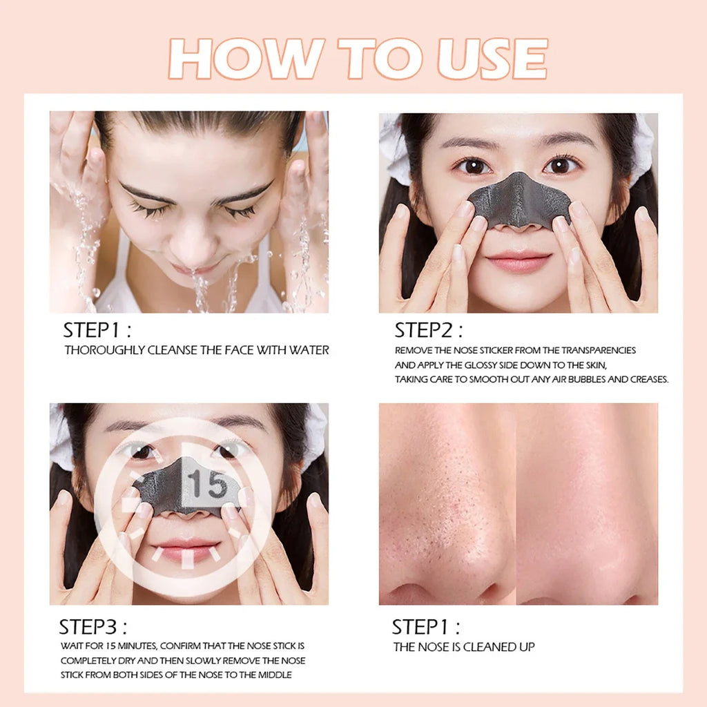 Blackhead Remover Nose Patches step-by-step application instructions for effective blackhead treatment