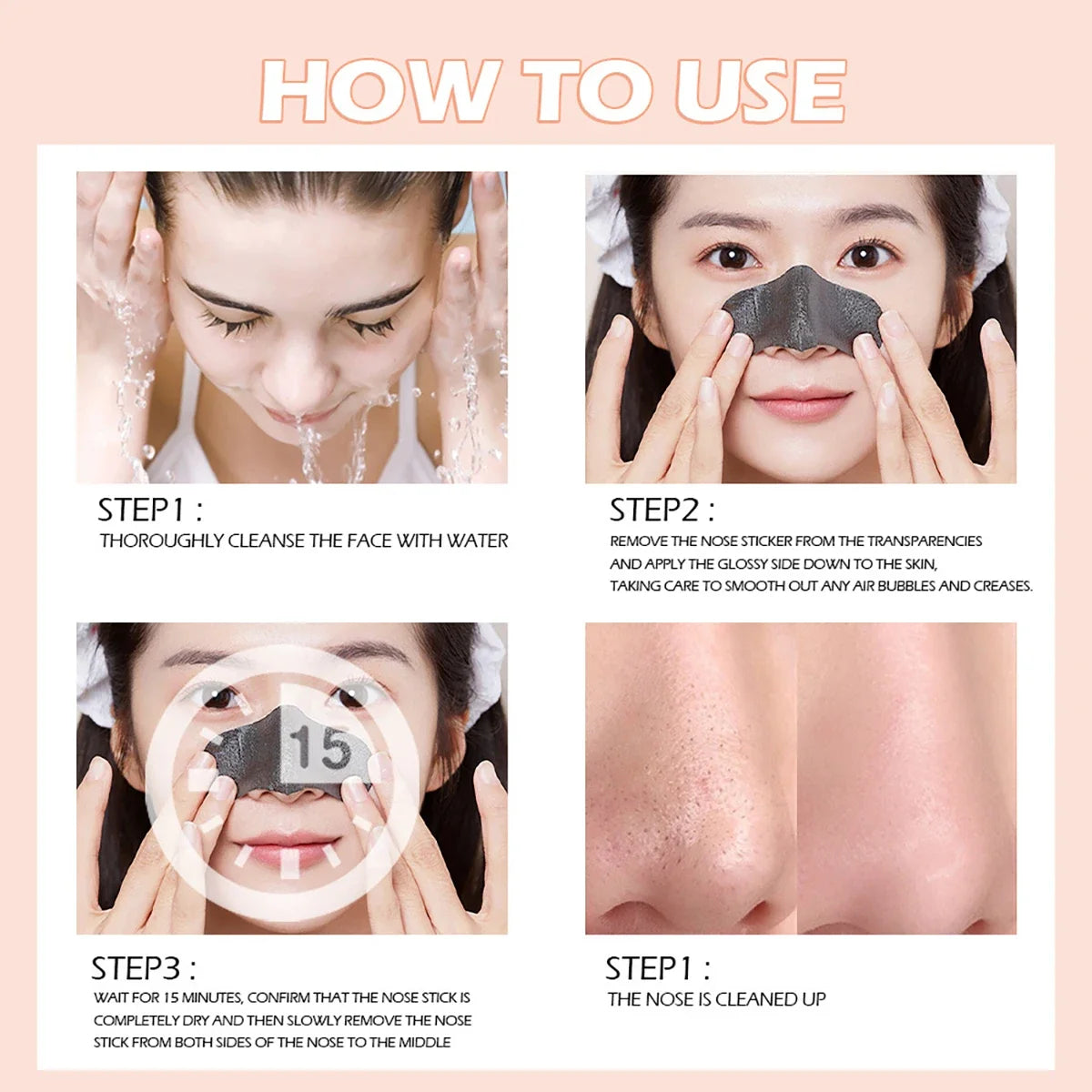 Blackhead Remover Nose Patches step-by-step application instructions for effective blackhead treatment