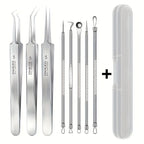 blackhead remover tweezers set with metal storage case for clean nose pore extraction and travel hygiene