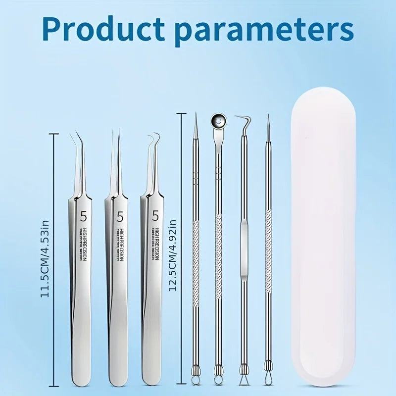 blackhead remover tweezers tip diagram showing different extractor clips for nose pore cleaning and acne care