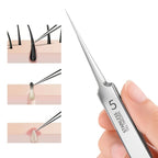 Blackhead tweezers curved precision tip close up for targeted blemish removal and skin care.