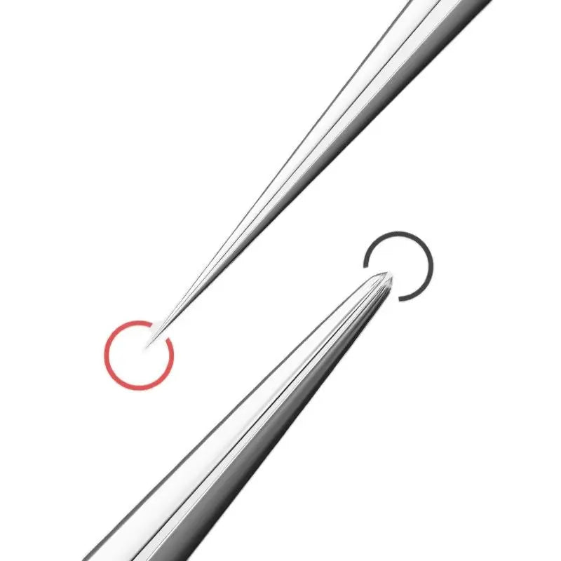 Blackhead tweezers holding angle for steady ergonomic grip during facial acne extraction.