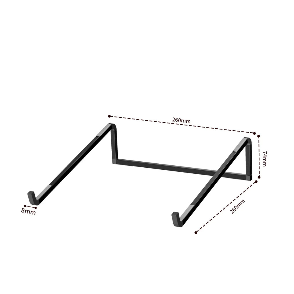 Compact folding black metal laptop stand structure for desk