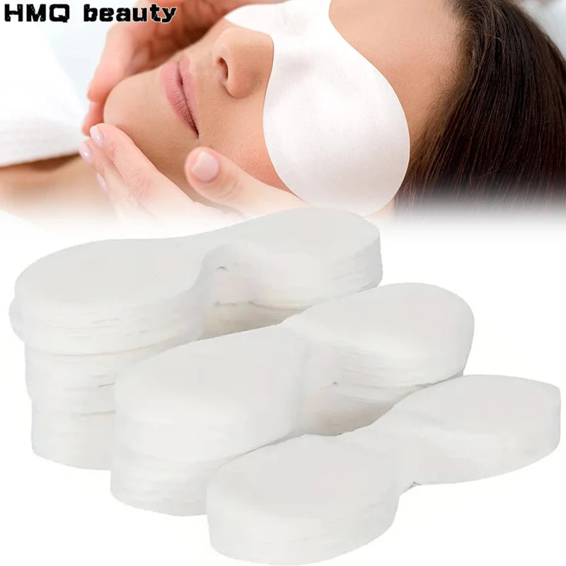 disposable eye mask paper cotton patches stack with model wearing eye mask for under eye hydration spa care Main image