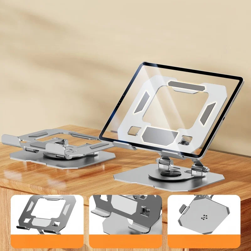 Dual hinge ergonomic height and tilt angle adjustment for desk phone and tablet holder