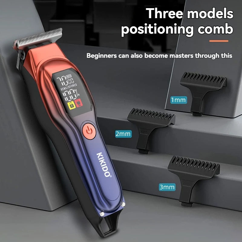 electric hair trimmer in orange casing shown with retail packaging box for cordless men grooming