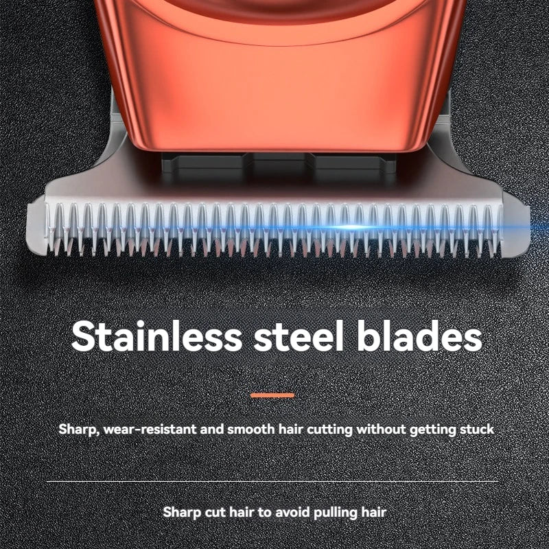 electric hair trimmer close up view of precision stainless steel t blade head for smooth haircutting