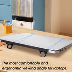Ergonomic laptop desk stand providing comfortable viewing and typing angle