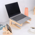Ergonomic Wooden Cooling Stand on Office Desk Setup