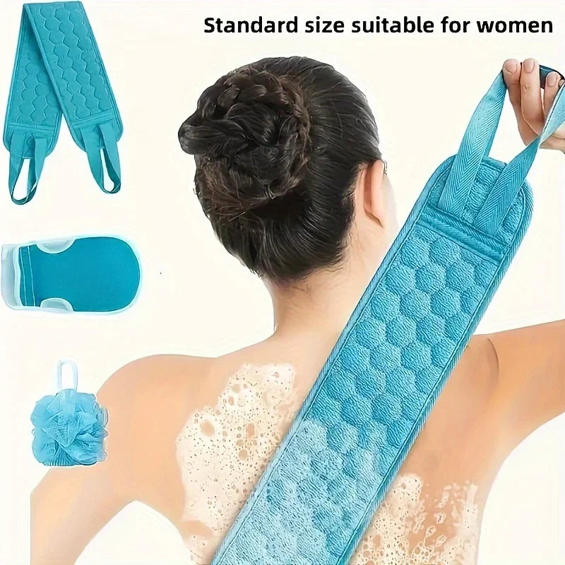 exfoliating bath towel set with back scrubber strap bath glove and shower loofah ball for body scrub