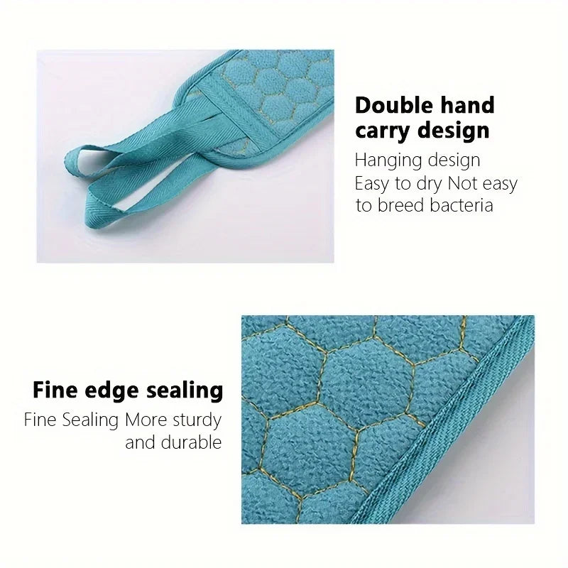 exfoliating bath towel set hanging loop feature for fast drying and convenient bathroom storage