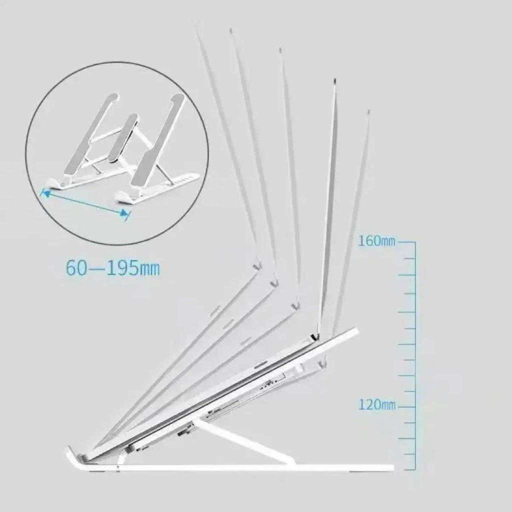 Adjustable foldable laptop stand height angle positions diagram