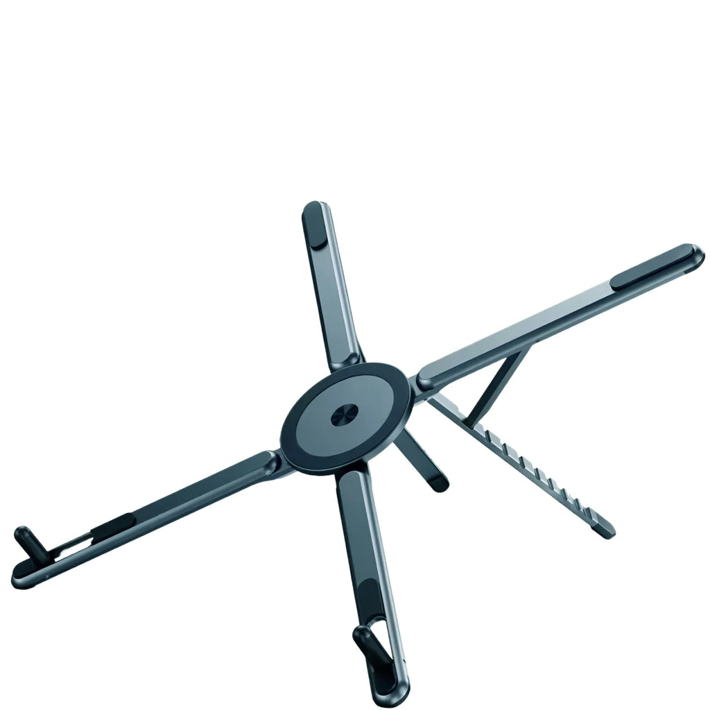 Foldable Magnetic Laptop Stand white background perspective view of durable ABS body to deliver stable device support with heat dissipation
