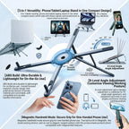 Foldable Magnetic Laptop Stand lifestyle usage breakdown showing phone attachment to keep essential devices organized at comfortable eye level