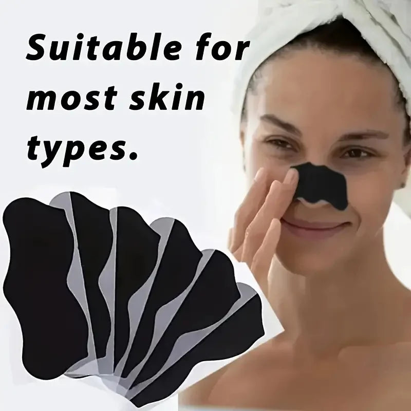 Gentle Nose Care Patches black strip set with model application suitable for all skin types