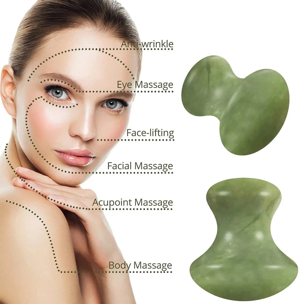 green quartz facial roller mushroom massage stone held in hand for under eye treatment and neck care