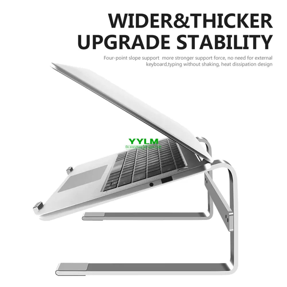 Wider and thicker aluminum laptop riser for enhanced desk stability