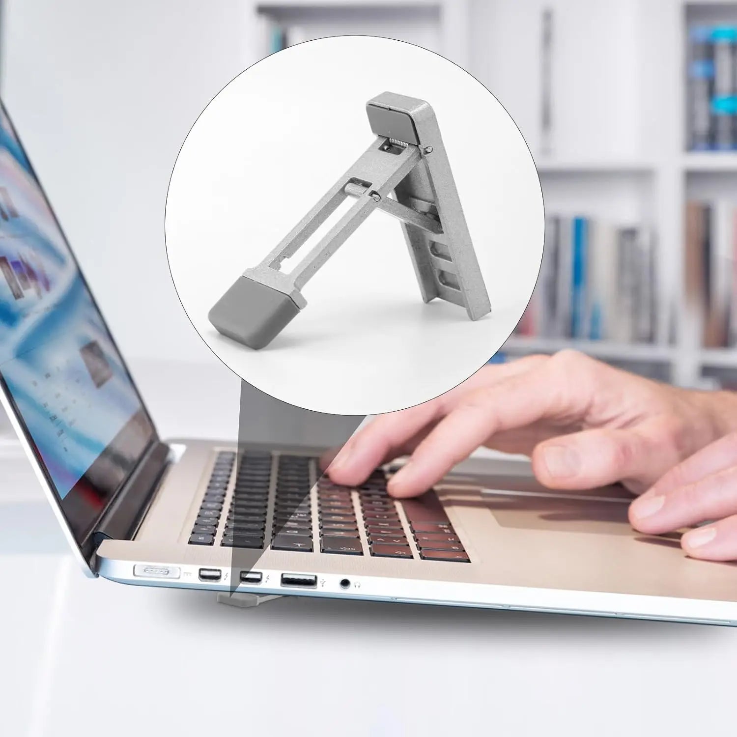How to attach self adhesive foldable keyboard riser to bottom of laptop Main image