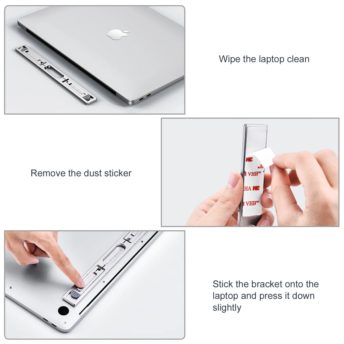Invisible laptop stand displaying compact size details for easy installation