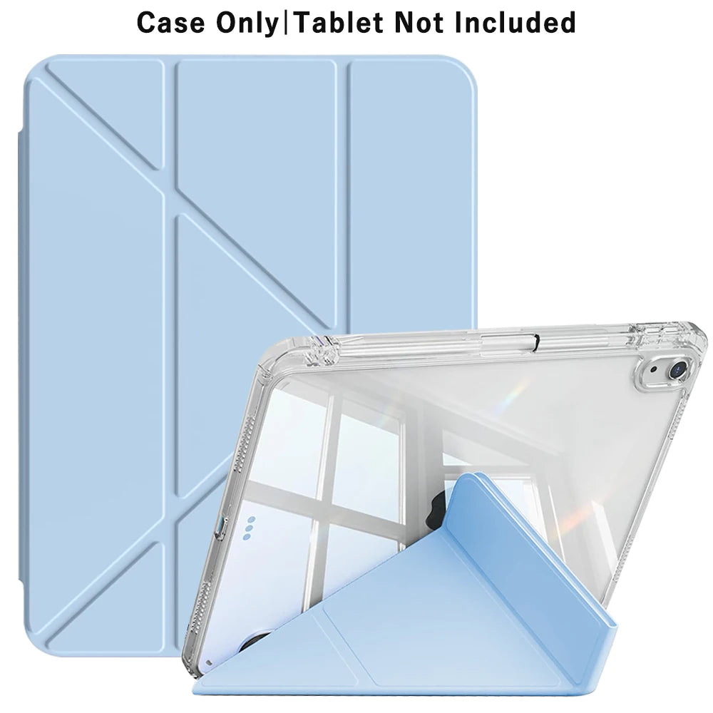 ipad case for apple ipad in sky blue folded into sturdy desktop stand for typing and sketching