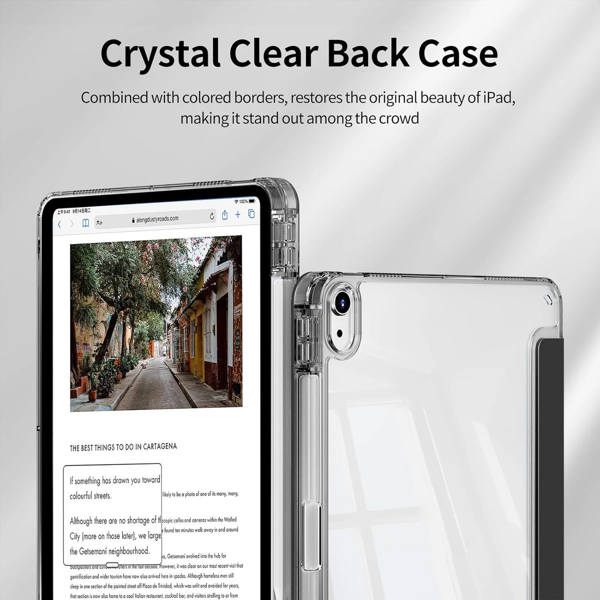 ipad case for apple ipad with crystal clear transparent back plate to showcase tablet design