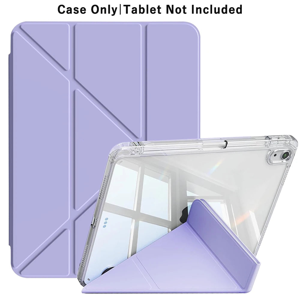 ipad case for apple ipad in pastel purple standing upright with transparent shockproof back