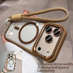 Phone case with a strap held by a hand, featuring 'Baker' branding.
