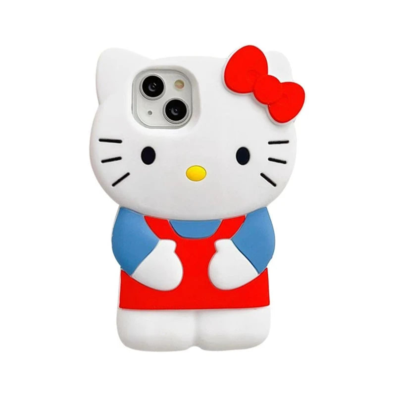 Phone case shaped like a cartoon character with a red bow on a white background