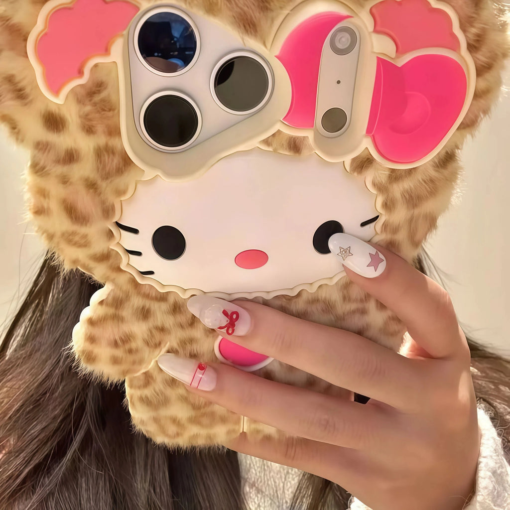 Phone case with a cartoon design held by a hand