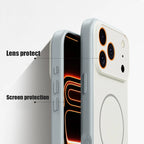 Phone case with lens and screen protection features highlighted on a white background