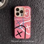 Pink iPhone case with abstract cross graphic design for dual-layer phone protection