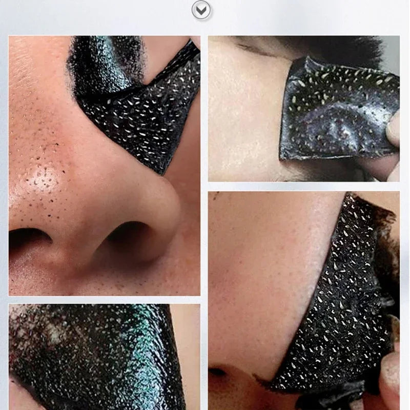 LANBENA Blackhead Remover Black Mask peel-off layer closeup for extracting stubborn blackheads and impurities