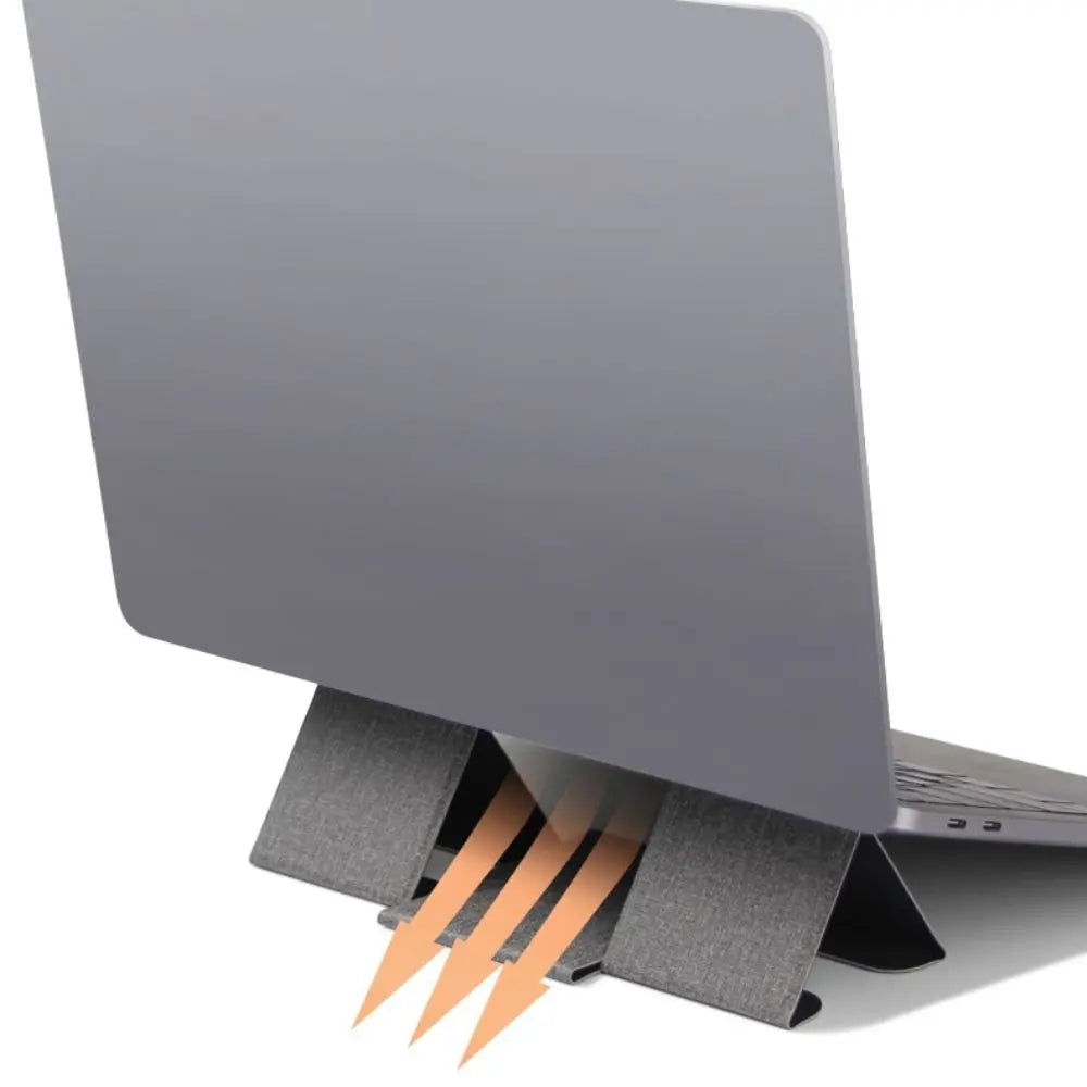 Foldable laptop stand design showing heat dissipation and ventilation