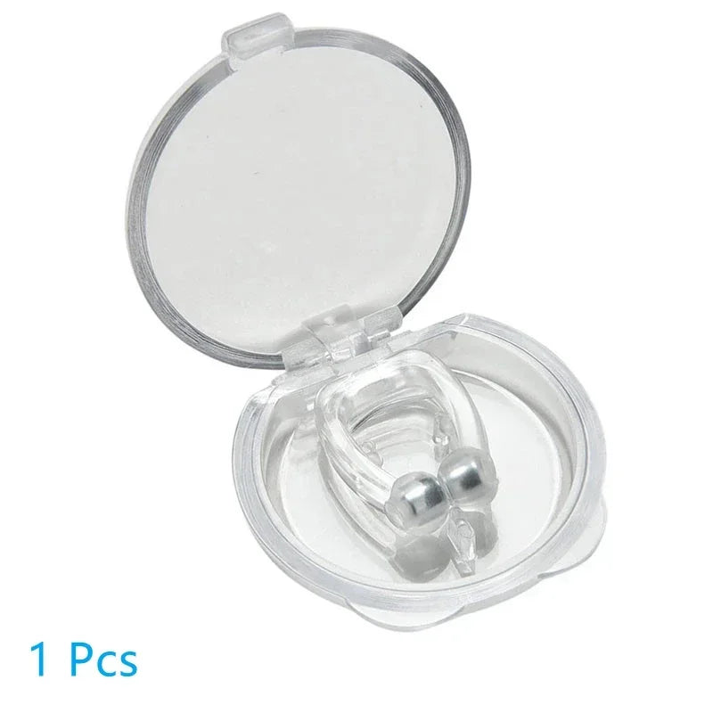 magnetic anti snore nose clip close up view showing medical grade silicone and magnetic tips