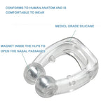 magnetic anti snore nose clip worn on nose profile view for comfortable stop snoring breathing support